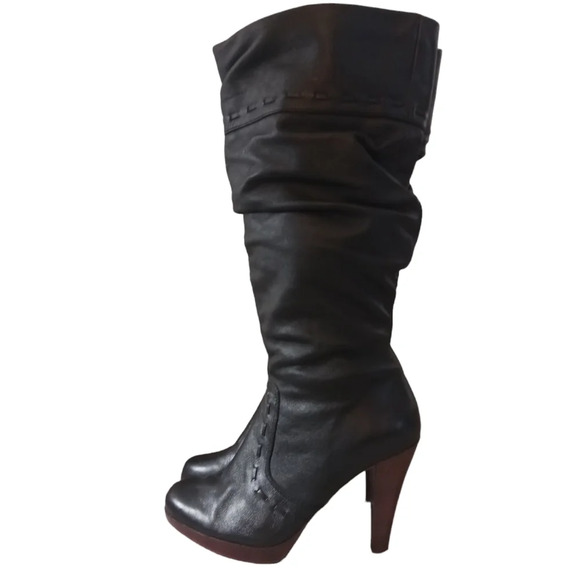 Guess Tall Black Leather Boots Knee High Heeled Boots - Picture 5 of 11